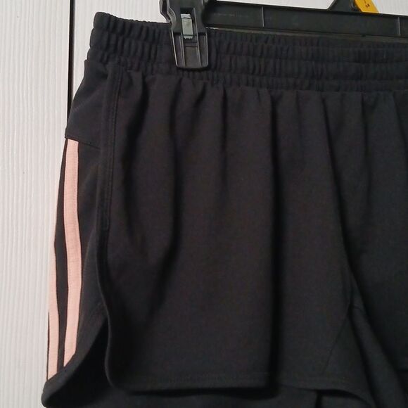 Adidas black workout shorts with pink side stripes drawstring waist Sz L - Picture 3 of 7